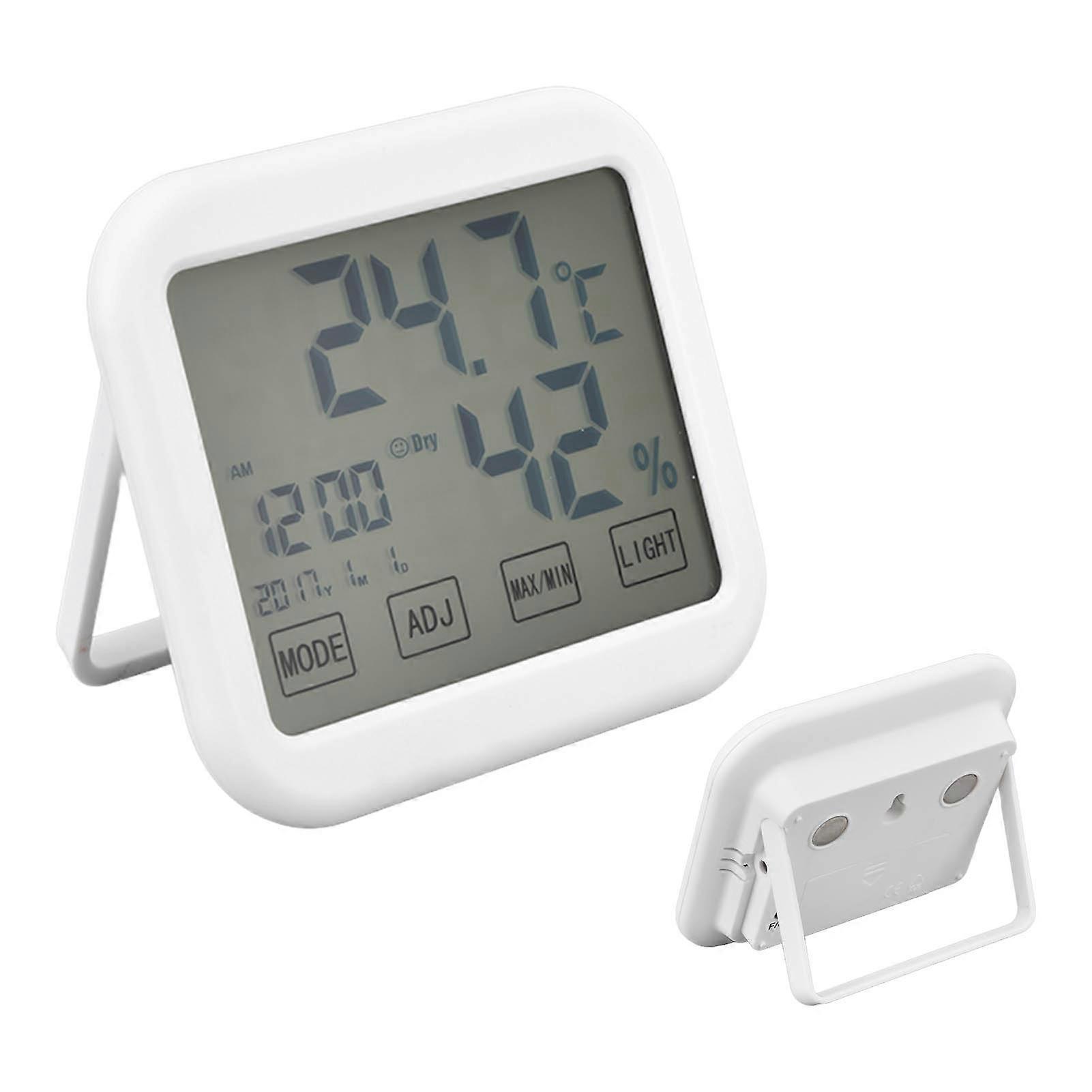 Digital Thermometer with Alarm, Humidity Sensor, Luminous LCD - White