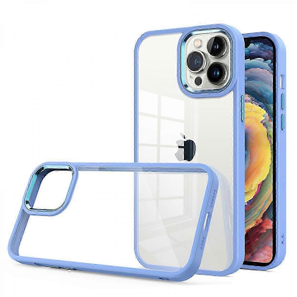 For iPhone 12 6.1 Case, Full Body Case, Shockproof Case Metal Camera Frame Shockproof Phone Case (Blue)