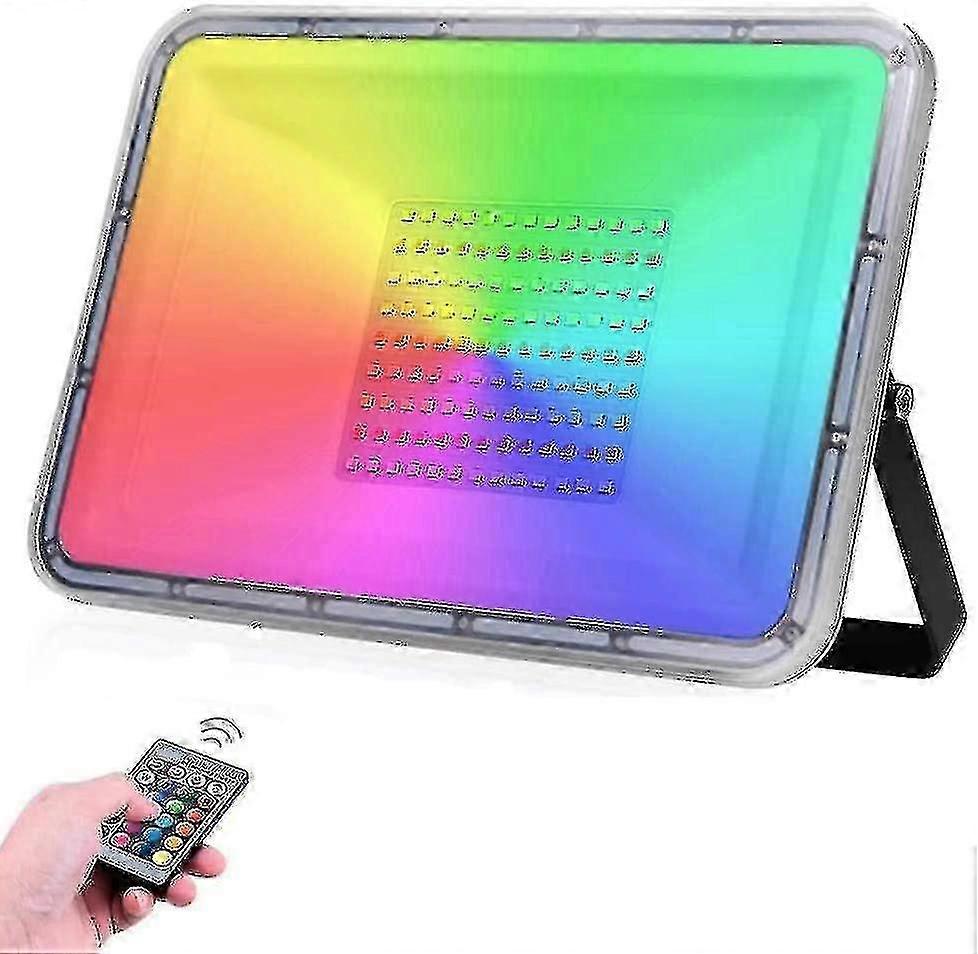 100w Outdoor Rgb Led Floodlight With Remote Control, 16 Colors & 4 Modes, Waterproof Ip67