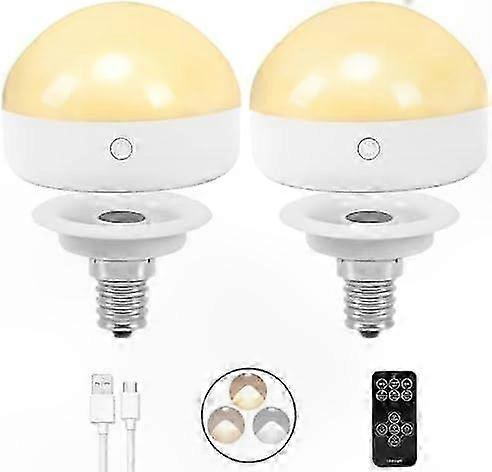 Rechargeable E14 Bulb, 2 Pack, 300LM, Dimmable, 3 Color Modes, Remote Control, Timer Function, Emergency Detachable Lamp