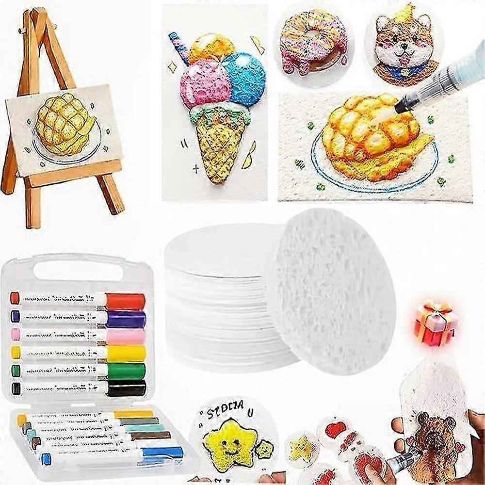 3D Magic Puffy Paint Art Kit for Kids with Sponge Canvas and Markers