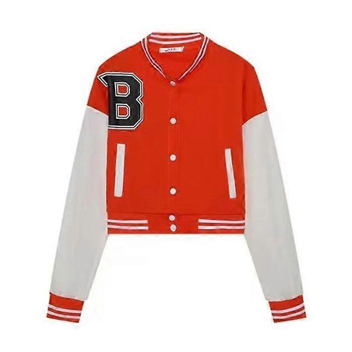 Jacket B, Baseball Jacket, Women's Short Coat, Push-Button Long-Sleeved Top