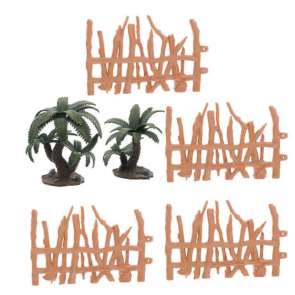 Plastic Trees Toys Realistic Miniature Tree and Fence Set for Decoration 1Set