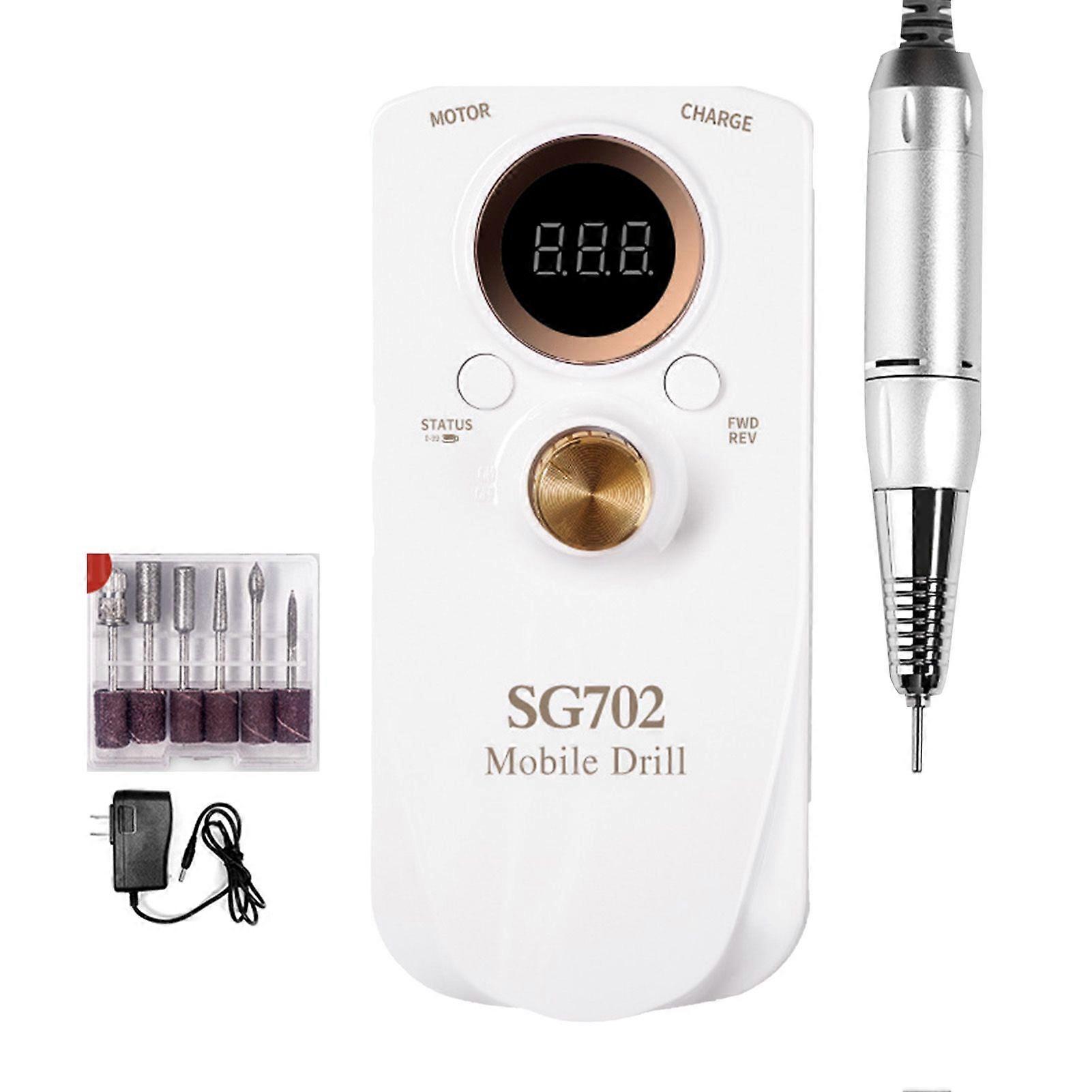 Nail Grinding Machine Electric LCD Display Adjustable Lightweight Power Storage Type Nail Drill Machine White