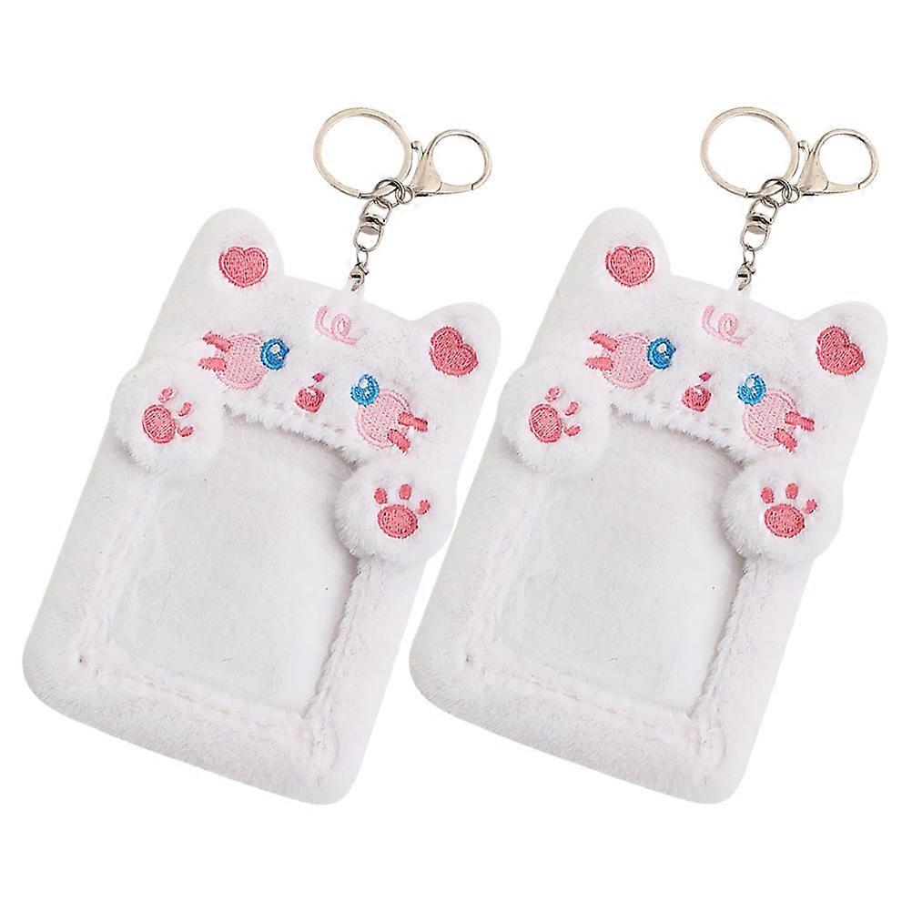 Plush Backpack Accessory Card Protector For Students With Cartoon Cat Shape 5.31X3.73X0.79IN Suitable For ID Card Storage 2Pcs