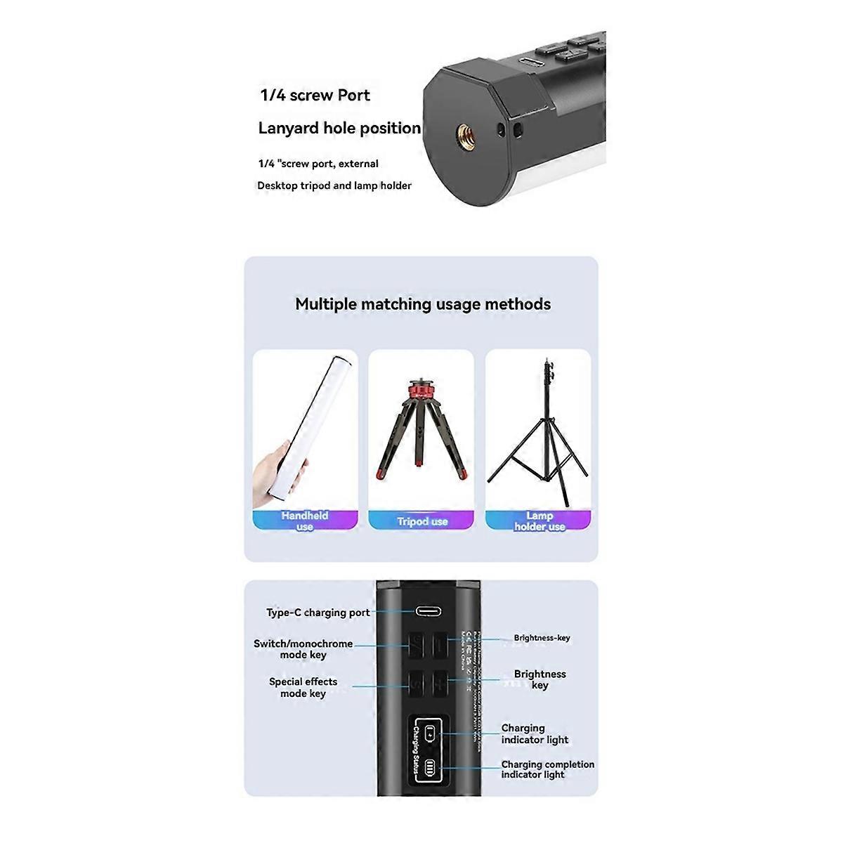 RGB LED Light Wand, Handheld Full Color Stick Light, 17cm