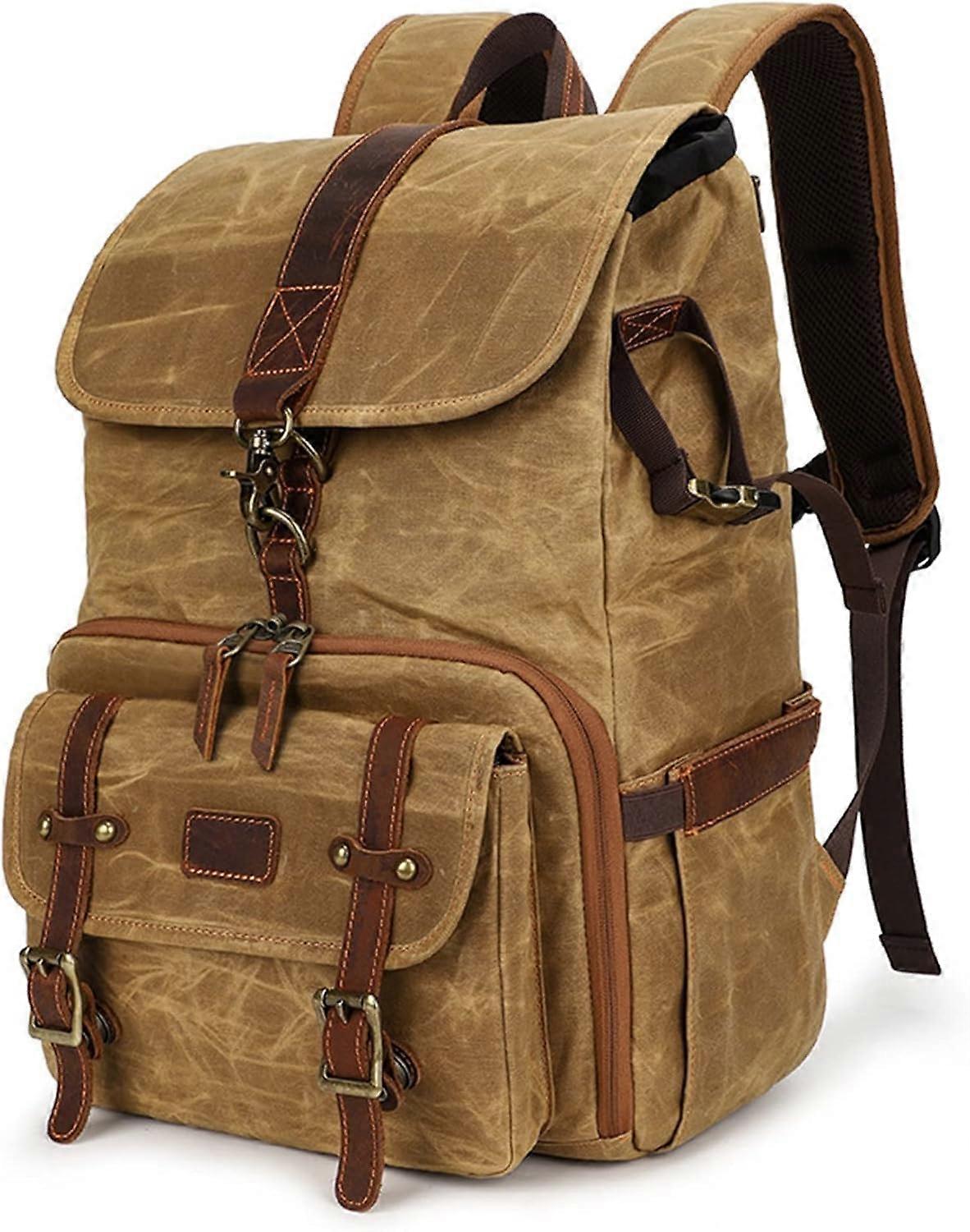 Camera Backpack Large Capacity AntiTheft Canvas Photography Bag 15Inch Laptop Compartment Unisex One Size Yellow Brown