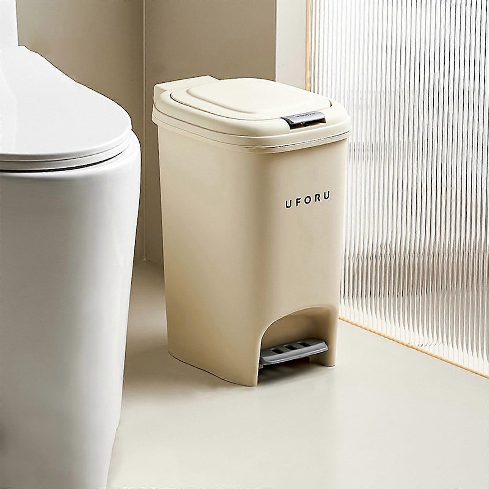 XIAOLE Kitchen Trash Can 8L-20L with Lid, Wide Foot Pedal, Soft Close, Stays Open, Easy Disassembly, Odorless (Cream White)