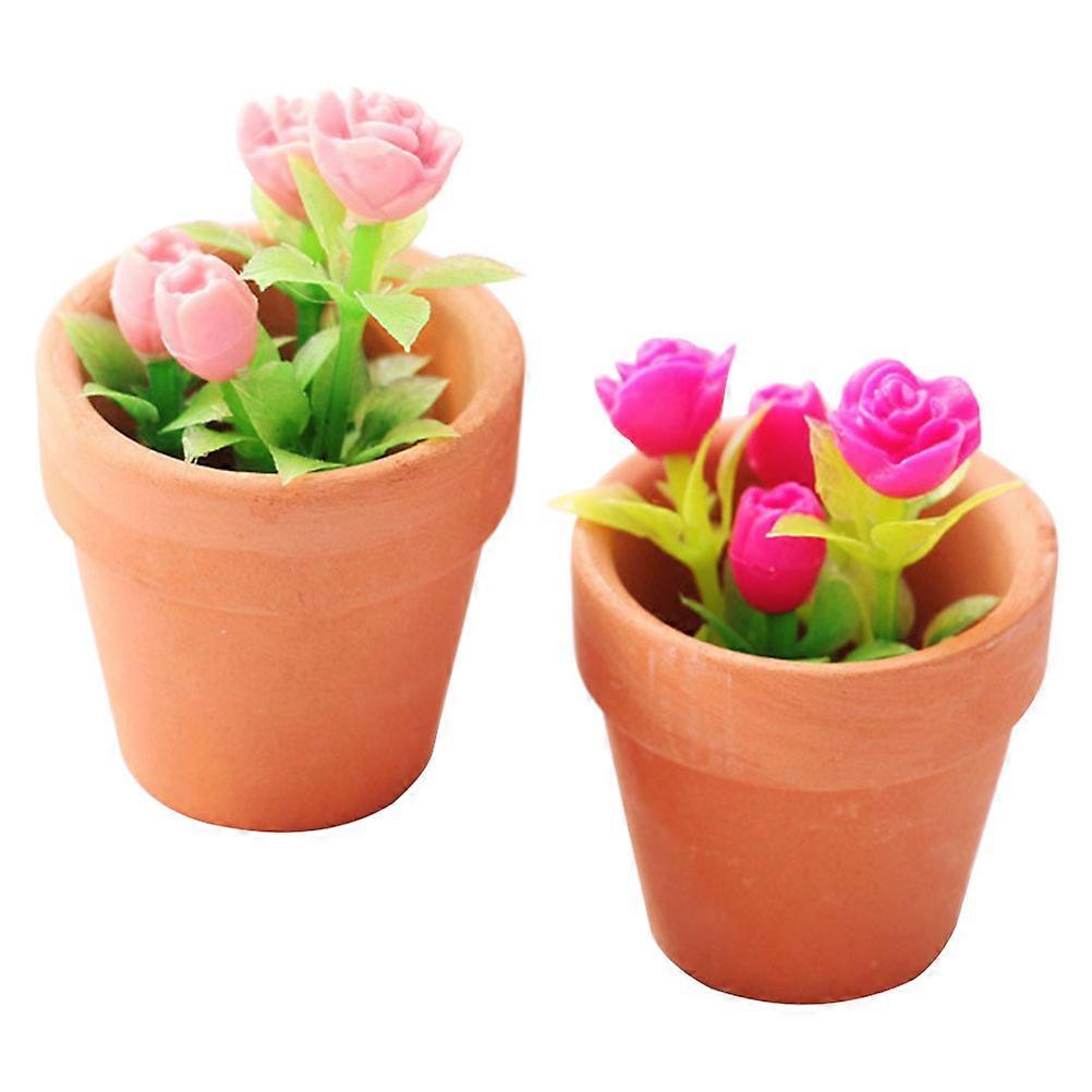 Miniature Rose Potted Ceramic Accessories for Decorating 4Pcs Set