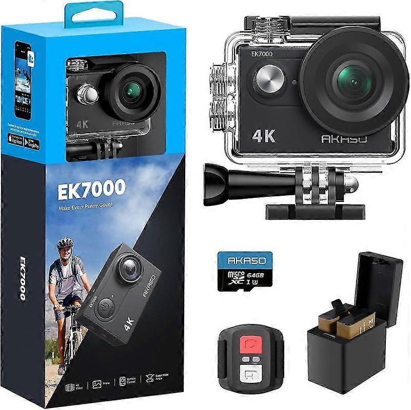 2025 Latest Model EK7000 4K30fps Action Camera with 64GB MicroSDXC U3 Memory Card 131ft Wa