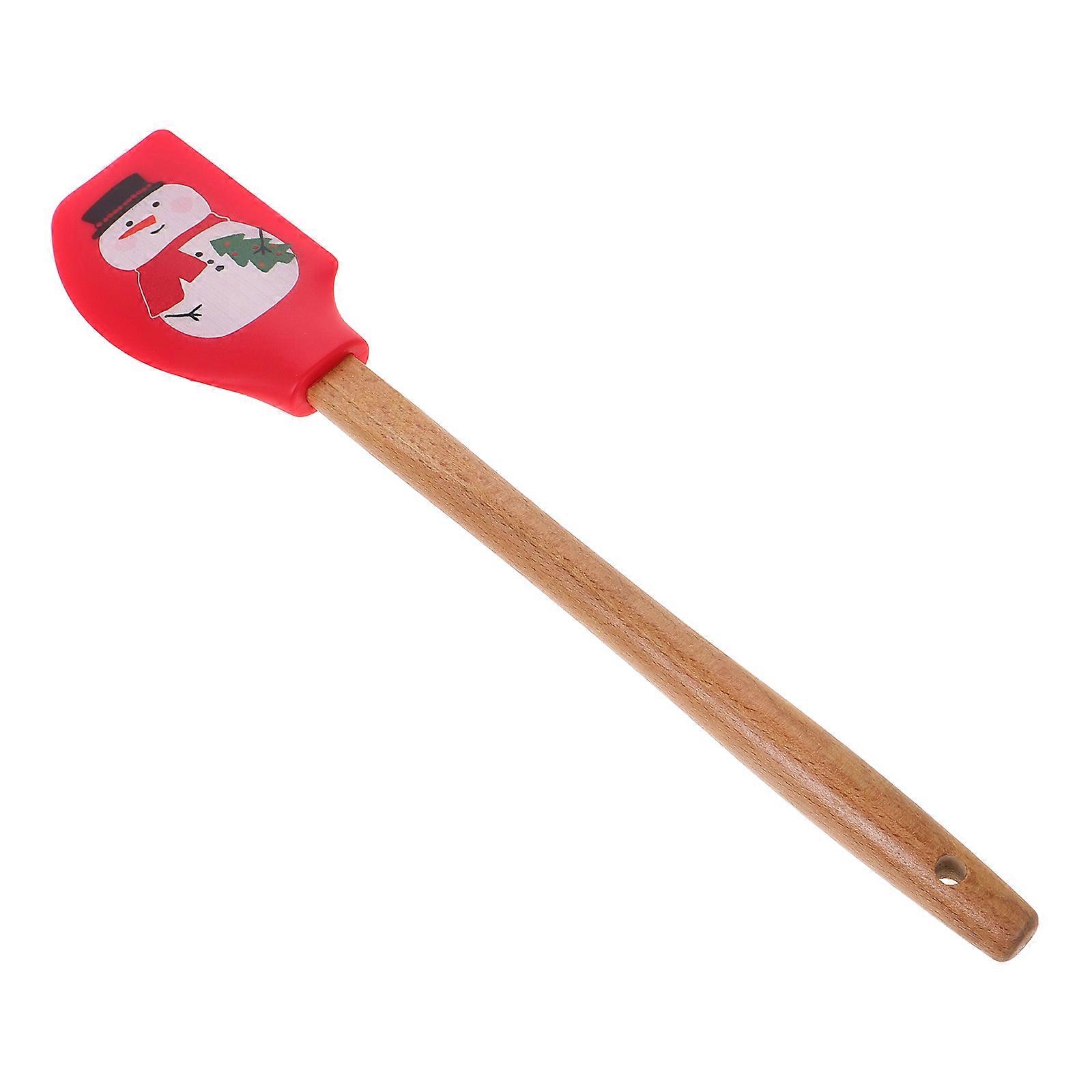 Christmas-Themed Silicone Spatula Set With Wooden Handle For Holiday Baking And Cake Decorating 3Pcs Red Nonstick Design