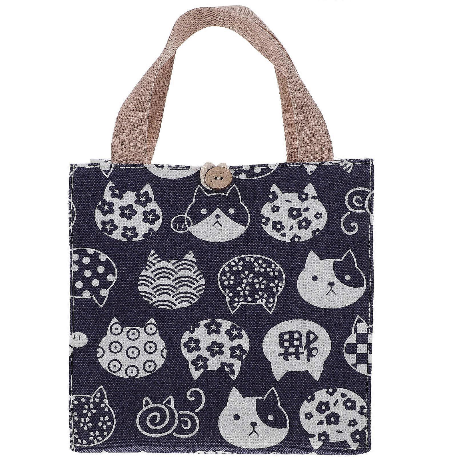 Waterproof Rectangular Lunch Bag Designed For Office Use With Japanese Cat Pattern 1Set