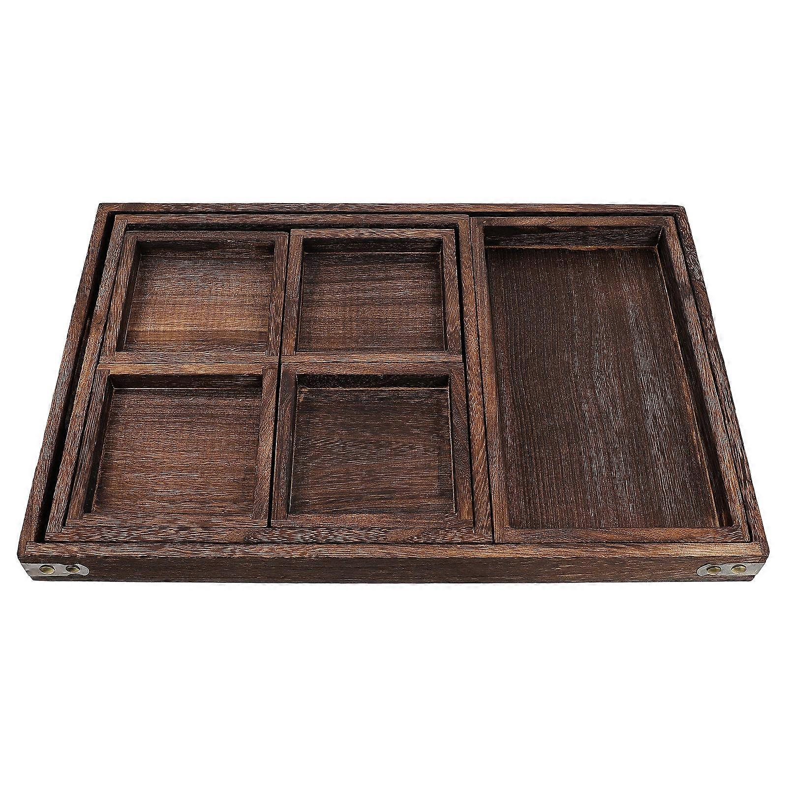 Wooden Tray Food Serving Tray for Practical Use 2Pcs Dark