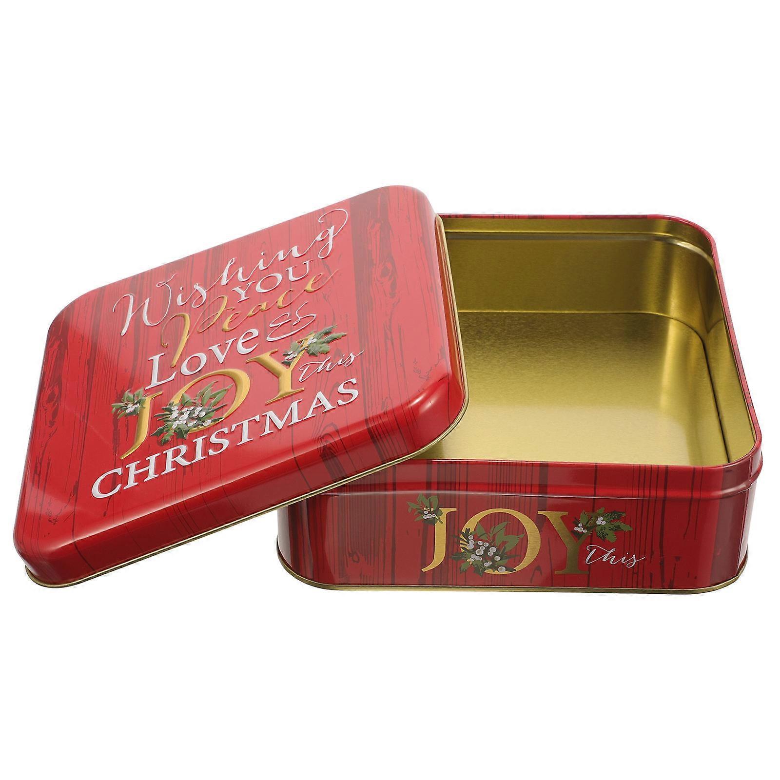 Holiday Decoration Tinplate Cookie Box Red Storage Holder 1Set