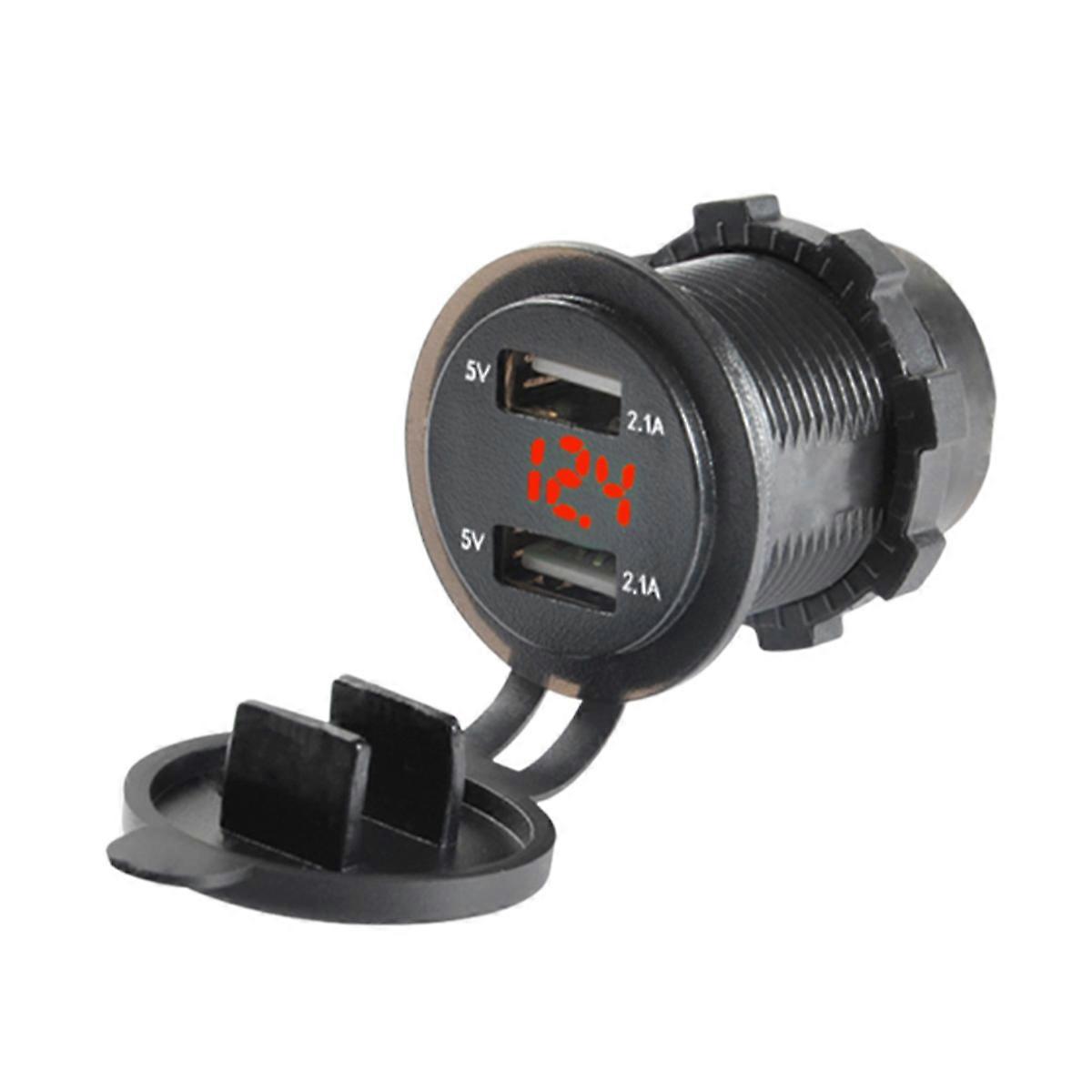 Phone Charger for Car Use with Dual USB and Voltmeter 3Pcs Red