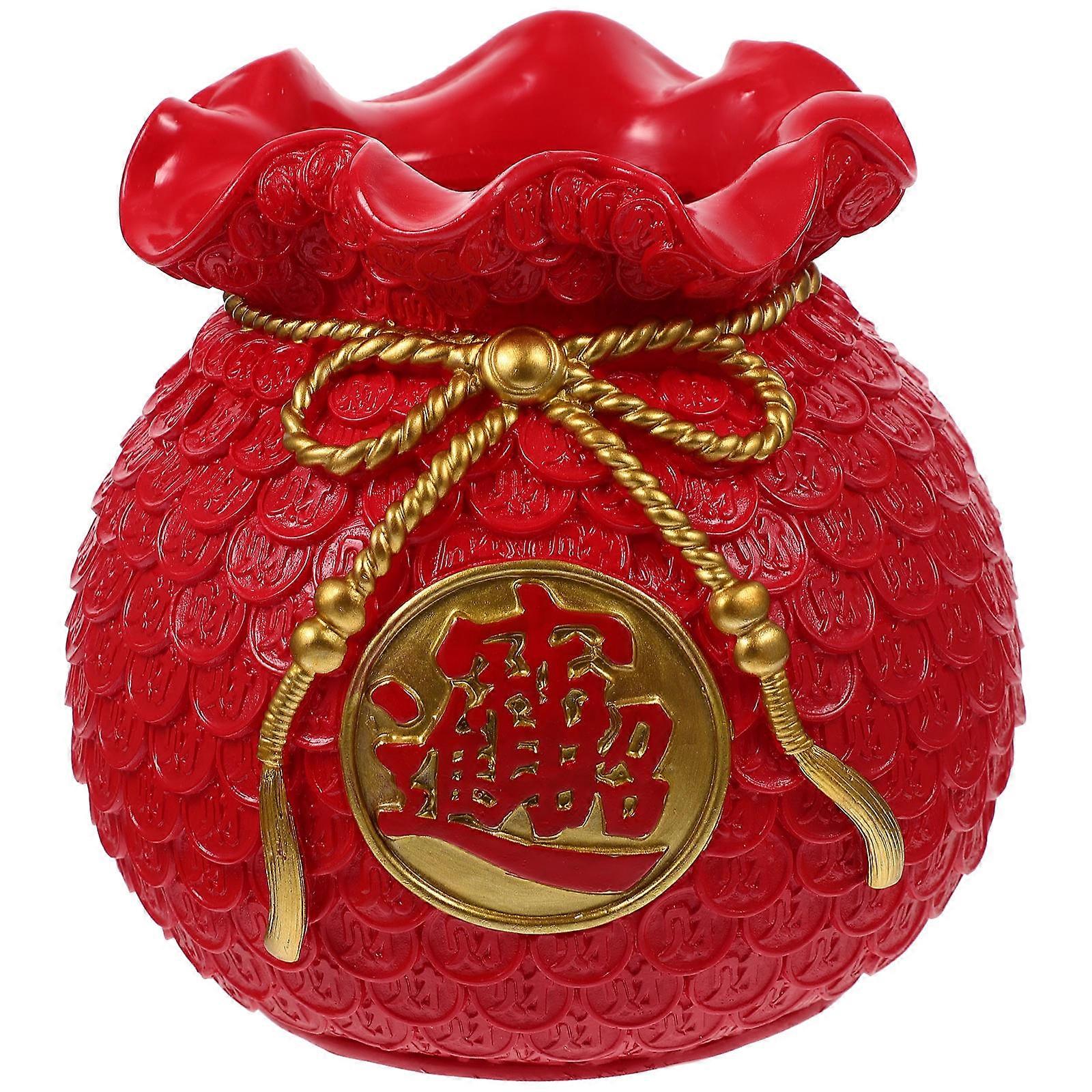 Red Decorative Money Bag Vase for Desktop Use 2Pcs Set