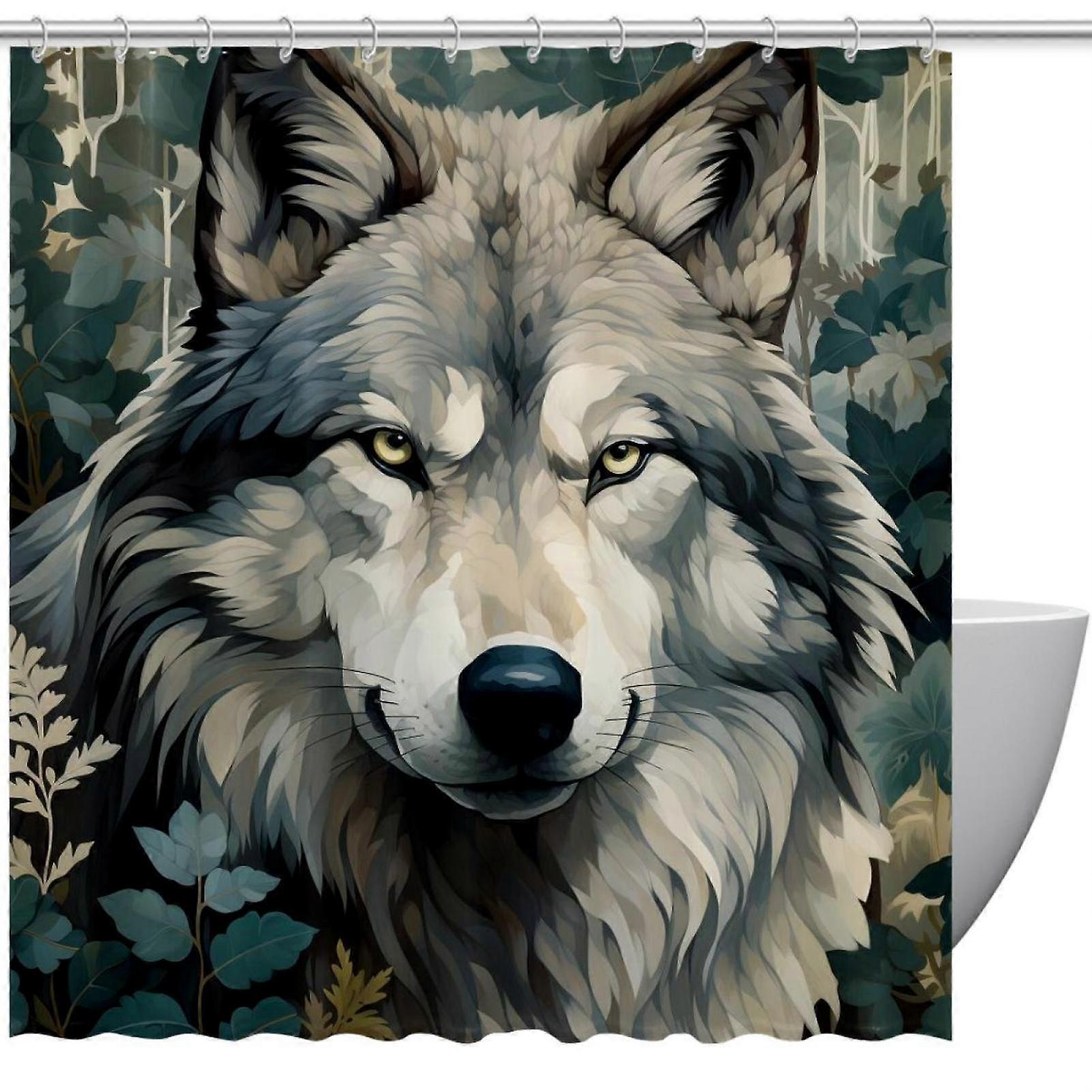 Shower Curtain with Grommets and Hooks Wolf Shower Curtains 66" x 72" Bathroom Curtains Decor
