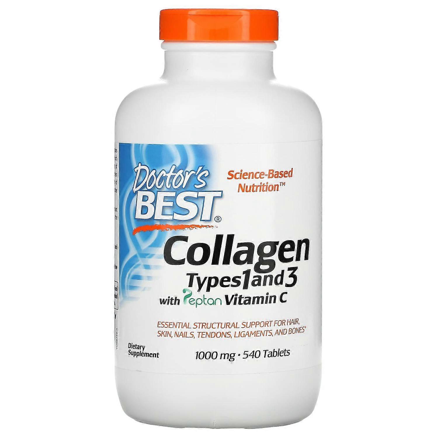 Doctor's Best, Collagen Types 1 and 3 with Peptan and Vitamin C, 1,000 mg, 540 Tablets