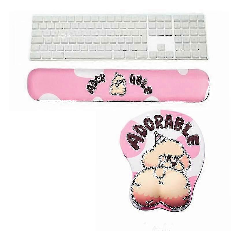 Keyboard Wrist Rest And Mouse Pad Set Teddy Dog Pattern Long 44 Cm And Short 36 Cm