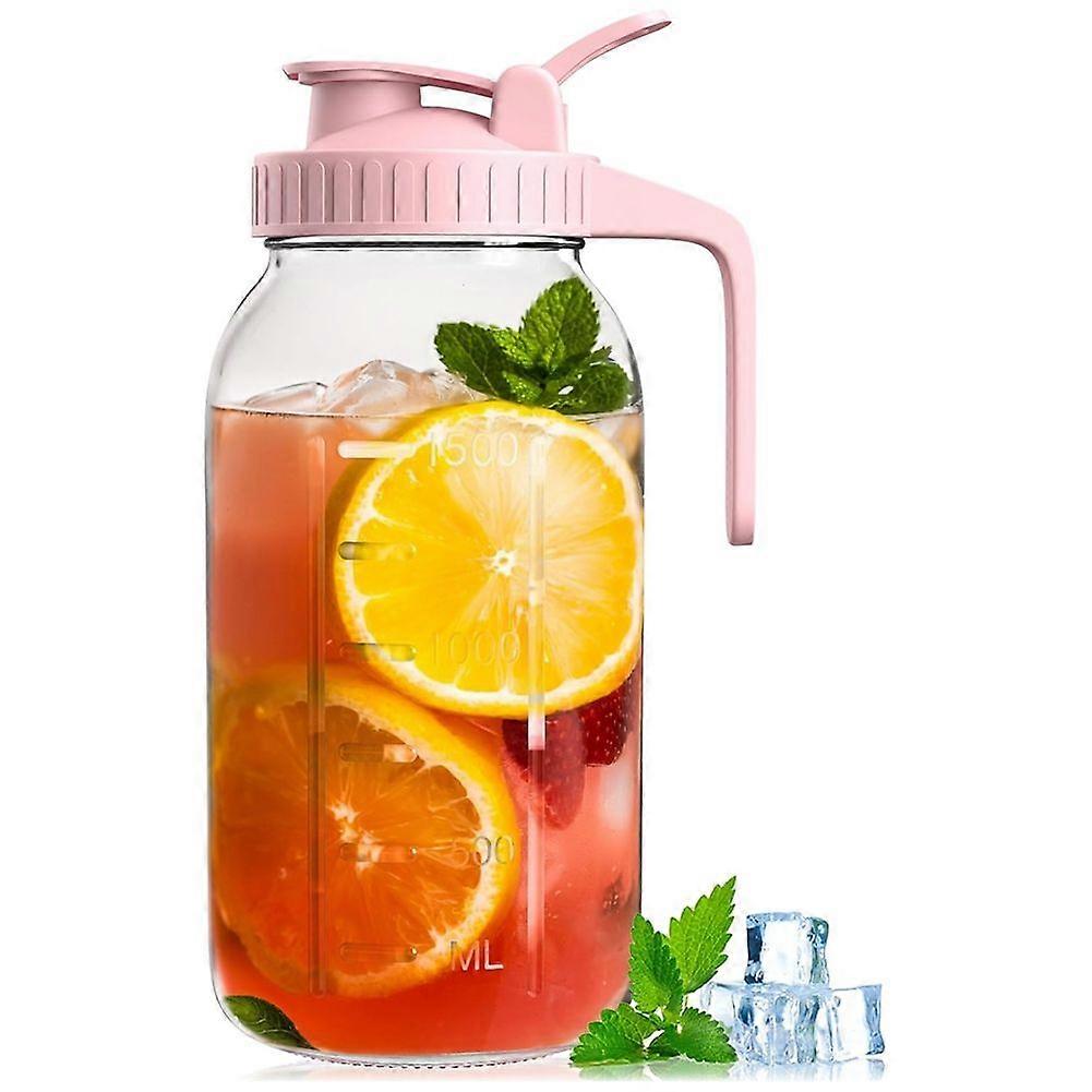 64oz Glass Mason Jar Pitcher with Lid,2 Quart Airtight Glass Water Jug,Leakproof Wide Mouth Mason Jar Pitcher