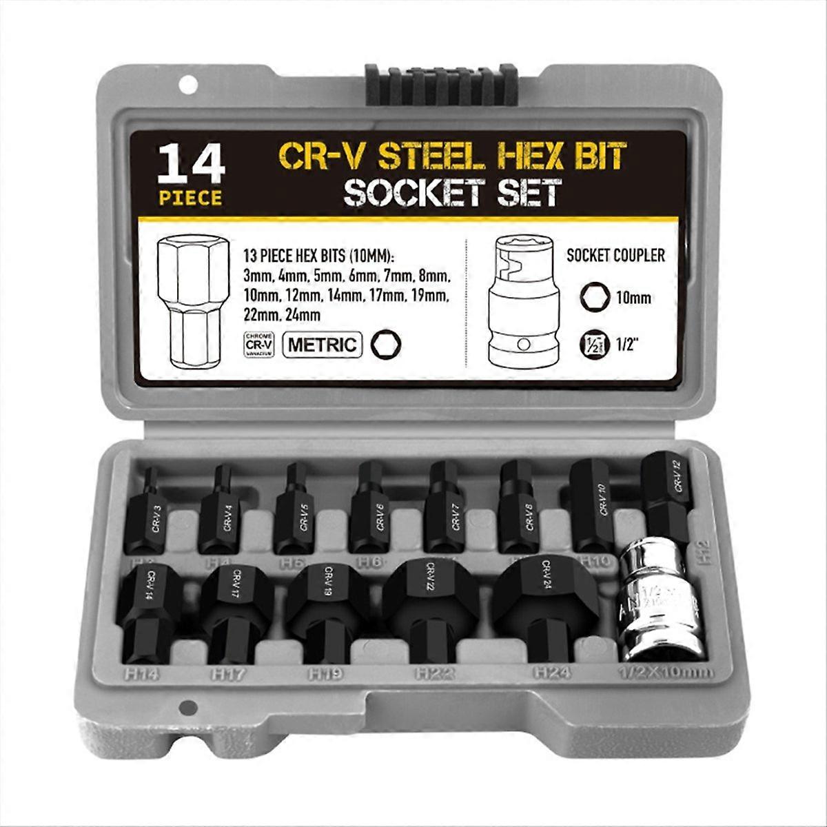 14Pcs Hex Bit Socket Set 3-24mm Key Hex Wrench Tool