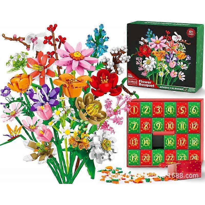 Flower Bouquet Blocks Christmas Advent Calendar, Xmas 24 Days Sunflower Bouquet Blind Box