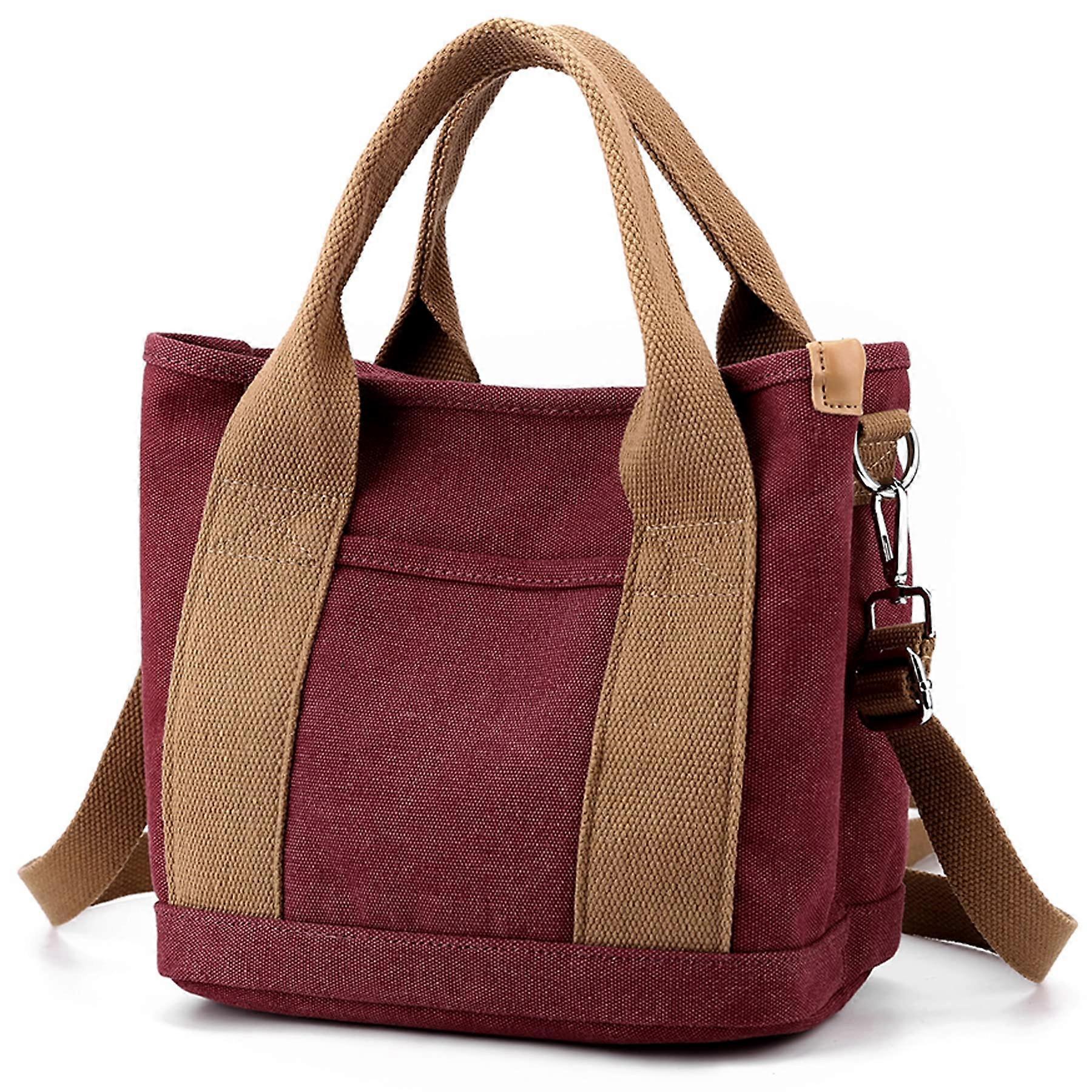 Handbag for Women Small MultiPocket Canvas Tote Bag With Zipper Satchel Hobo Magenta M For School Travel Work Daily Use