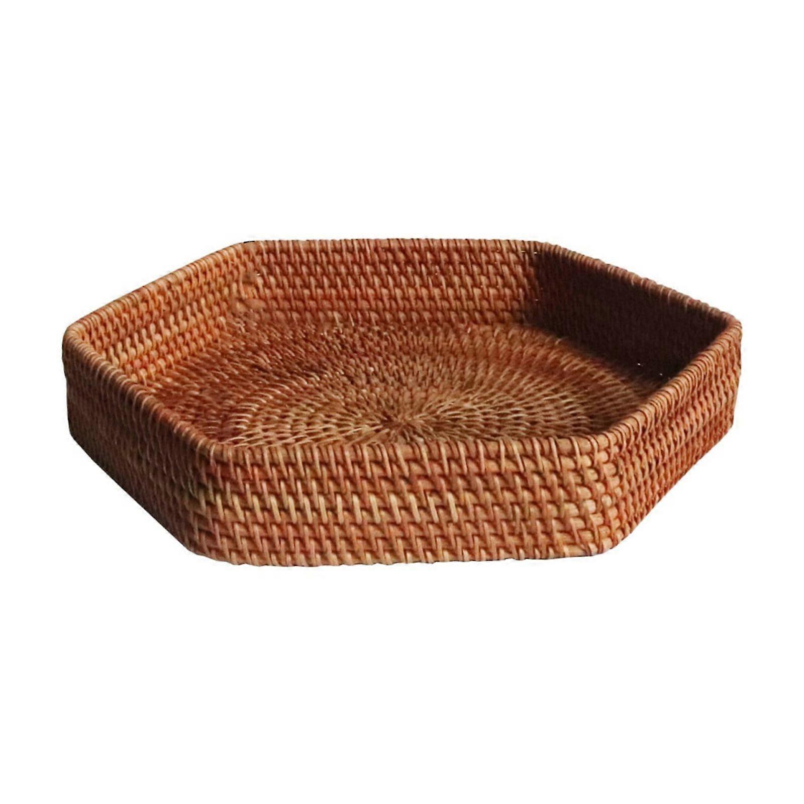 XIUH Deal! Rattan Hex Tray for Desktop, Coffee Table, Fruit, Sandwiches, Picnic & Bread - Vintage Woven Decor Compatible with XIUH