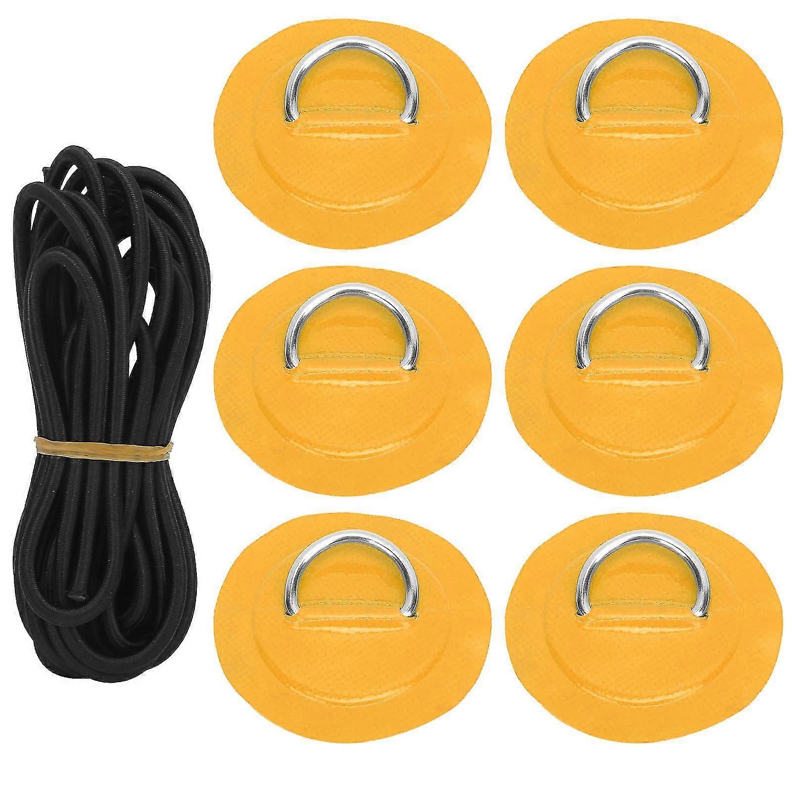6 Pcs PVC D Ring Patch Elastic Rope Set Stainless Steel D Ring Patch Bungee Cord Set