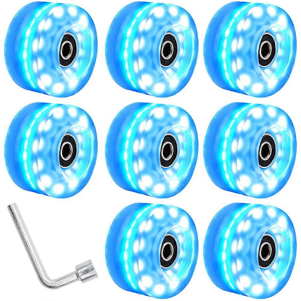 Roller Skate Wheels with Wrench Outdoor Light Up Wheels Blue