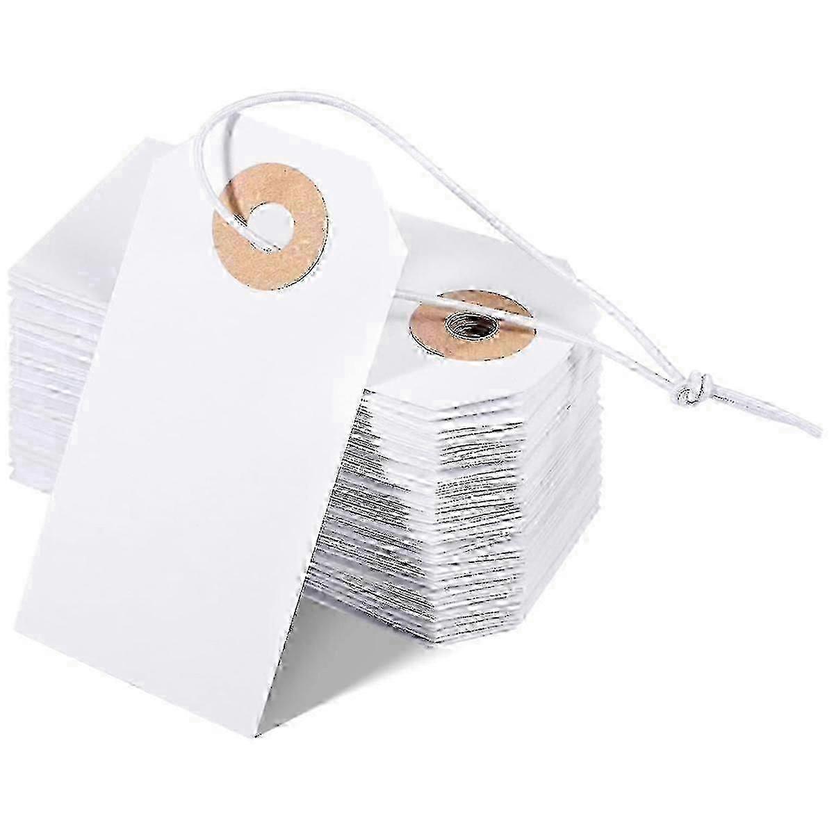 100 Pack Blank Tags with Elastic String Marking Hang Tags Attached Reinforced Hole Writable Blank Tags 2.75x1.37Inch