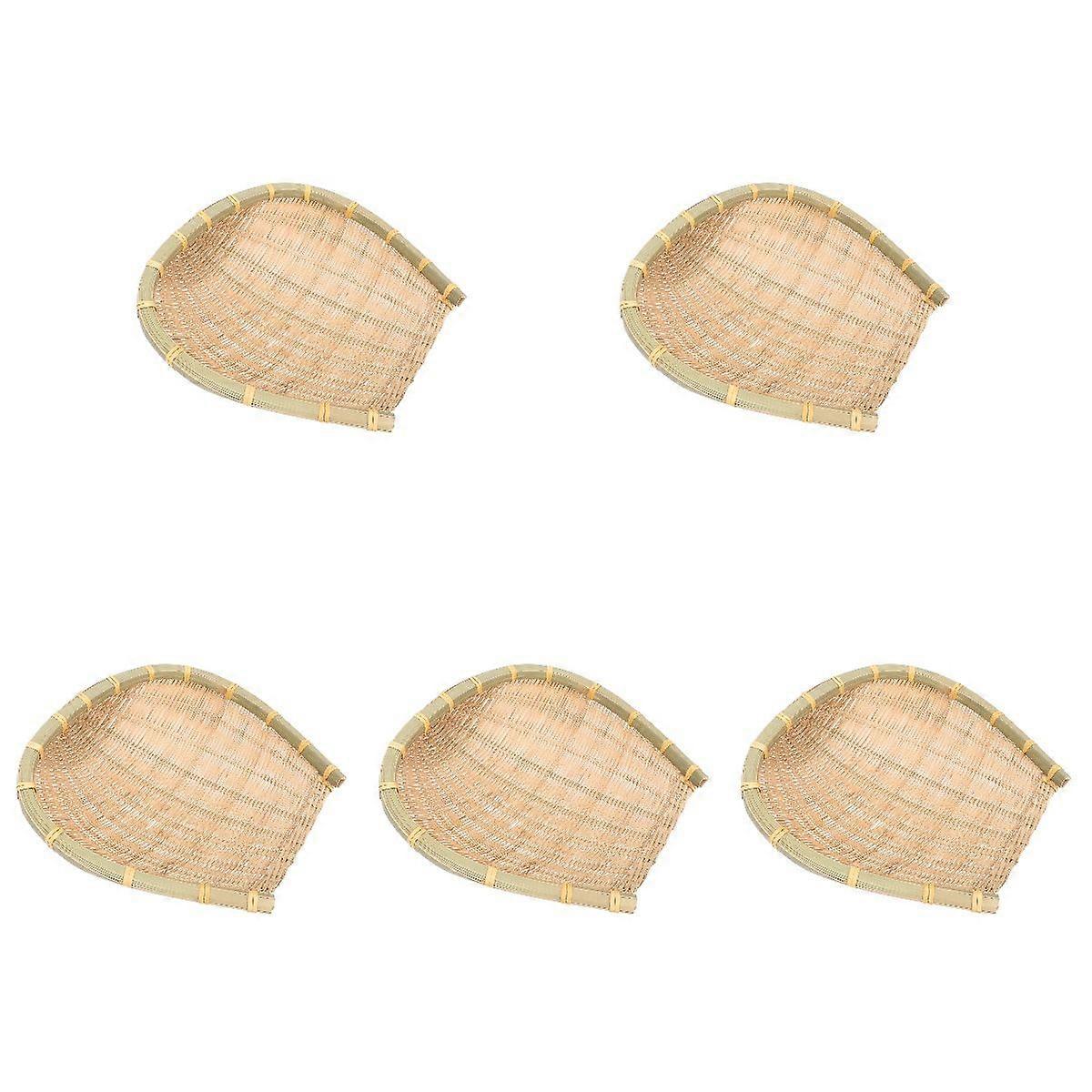 5pcs Kitchen Bamboo Woven Tray Bread Tray Serving Basket Vegetable Draining Basket