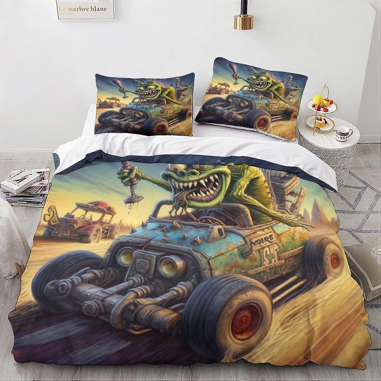 LikeEj Monsters مجموعة الفراش غطاء لحاف الكرتون غطاء لحاف السيارة القديمة غطاء لحاف لطيف ناعم مع سحاب معدني مزدوج