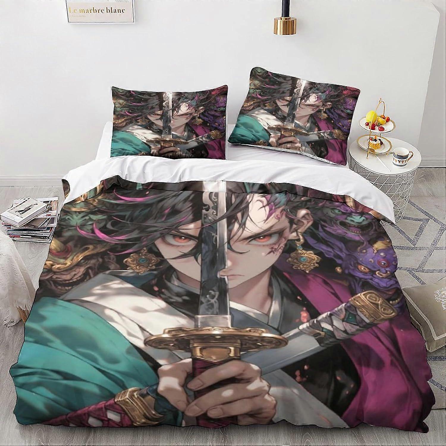 LikeEj Animes E Mangás Edredom Capa Fantasia Print Design Roupa de Cama Conjunto Microfibra Macia com Zíper Fechamento Anime Colcha Capa Frascas Duplo
