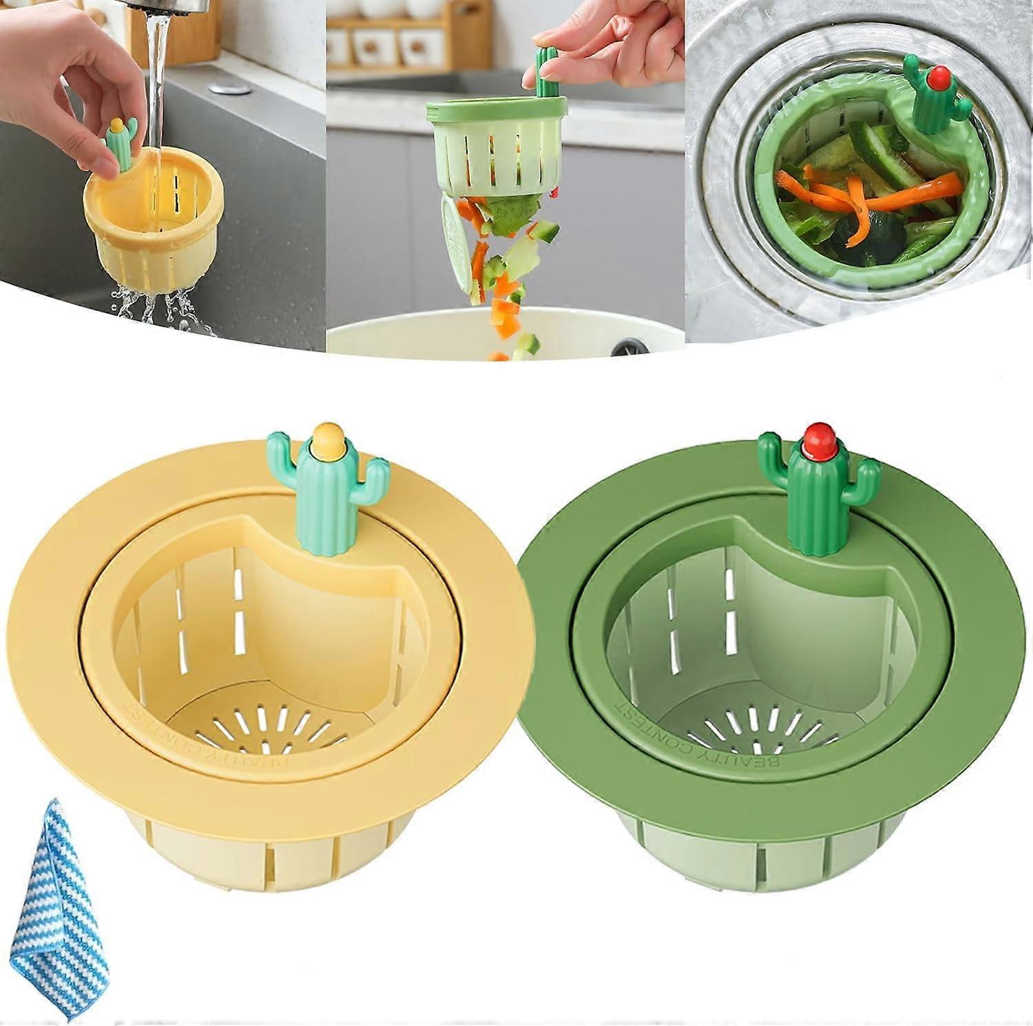 Easygou Cactus Kitchen Sink Drain Strainer, Press Automatic Dumping Basket, Self-Cleaning & Multi-Functional (2PCS-A)