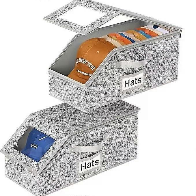 2 Pack Stackable Baseball Cap Storage Boxes, Holds 24 Hats Organizer for Closet and Men