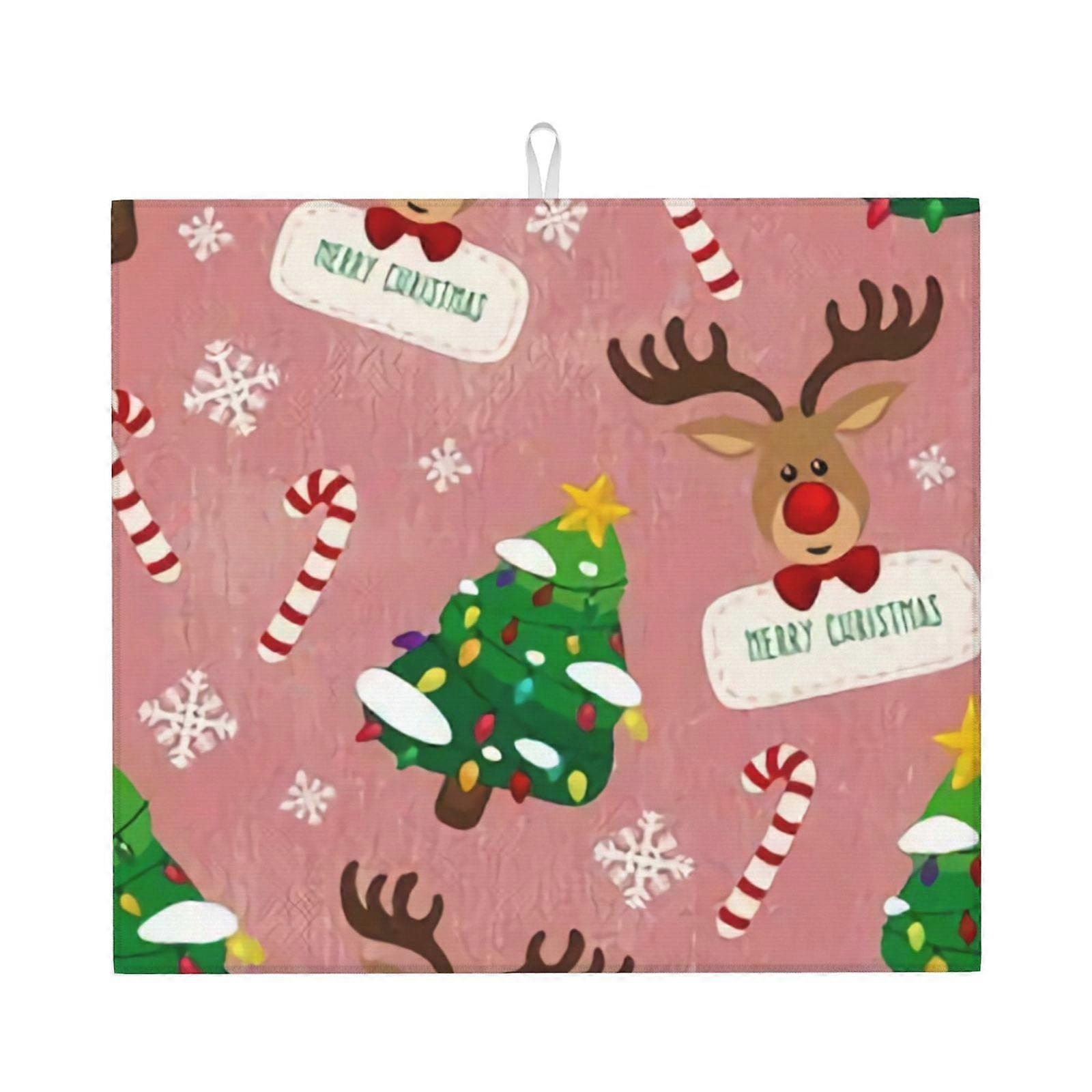 Merry Christmas Dish Drying Mat For Kitchen Counter, Microfiber Dish Mat, Fast Absorbent Draining Pad