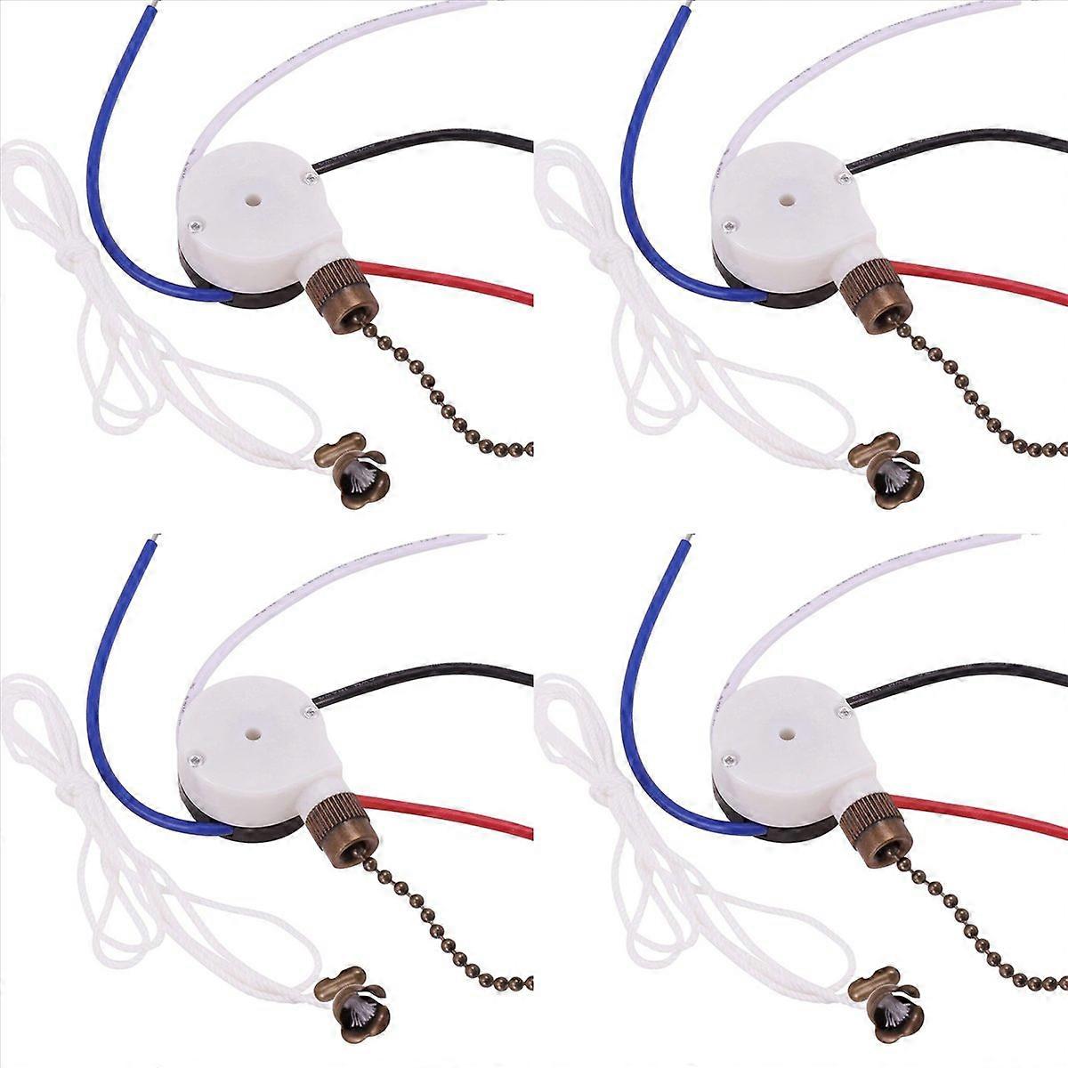 4X Ceiling Fan Switch Kit 3 Speed 4 Wire, Fan Zipper Speed Control Switch, ZE-208S Pull Wire Switch 