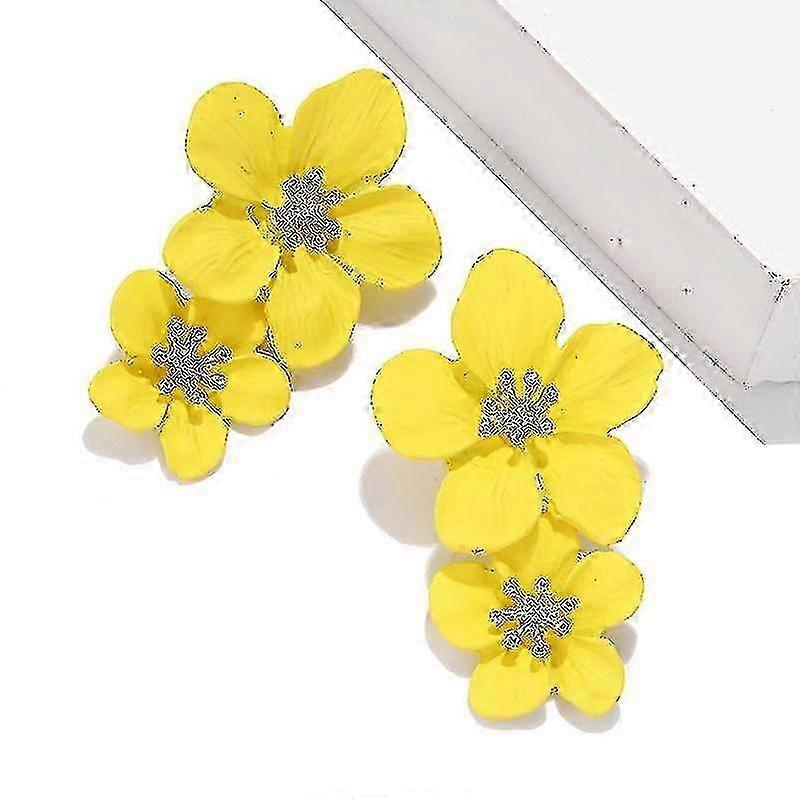 Chic Metal Double Flower Matt Dangle Earrings for Women's Wedding