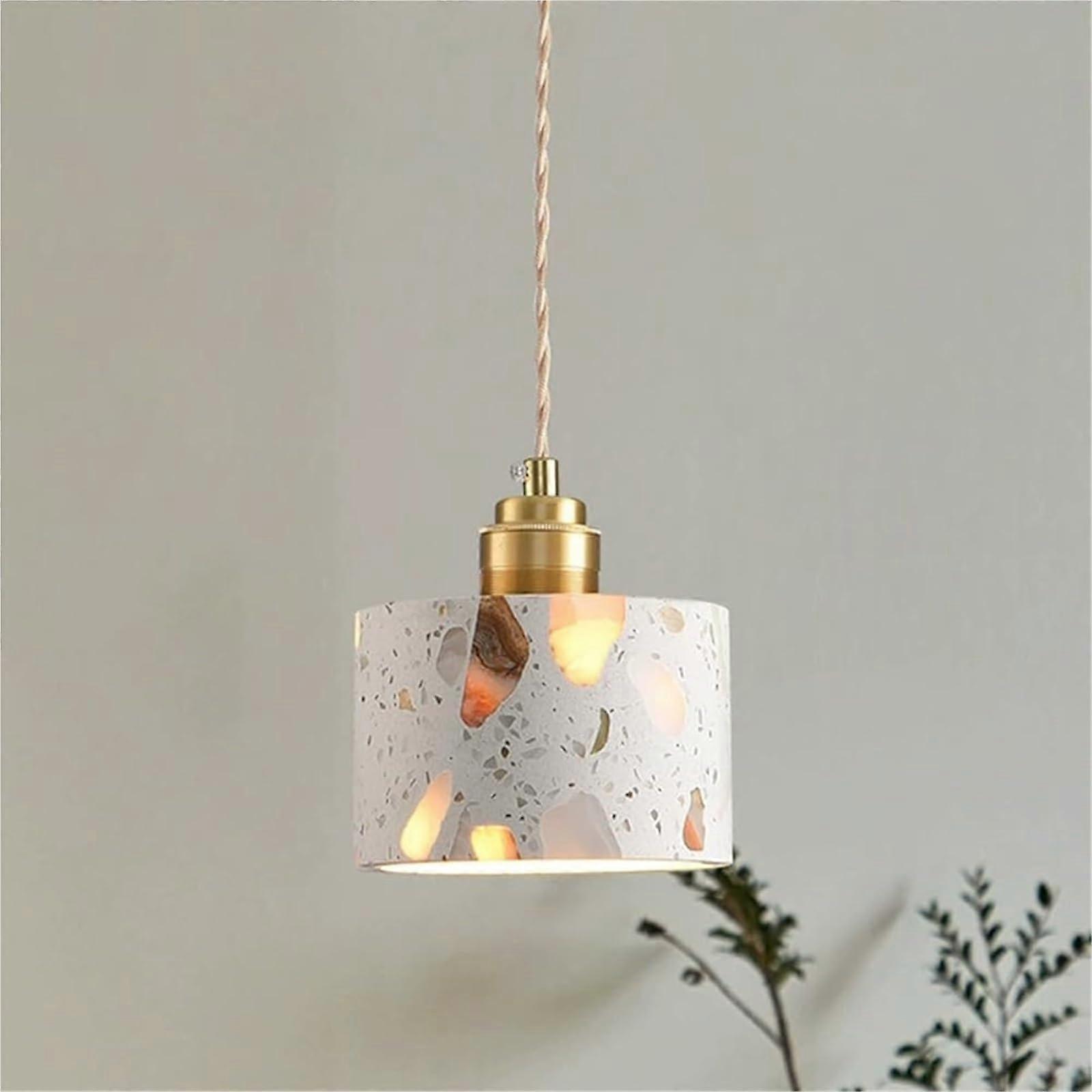 Modern Terrazzo Pendant Light with Adjustable Height, Concrete Ceiling Lamp for Kitchen Island