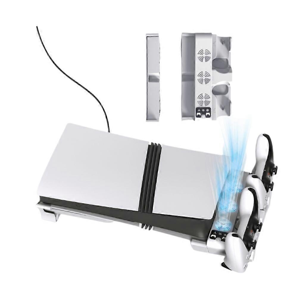 For PS5 Pro PS5 Slim Horizontal Stand with 3-Level Cooling Fans for PlayStation 5 Game Controller Charging Station