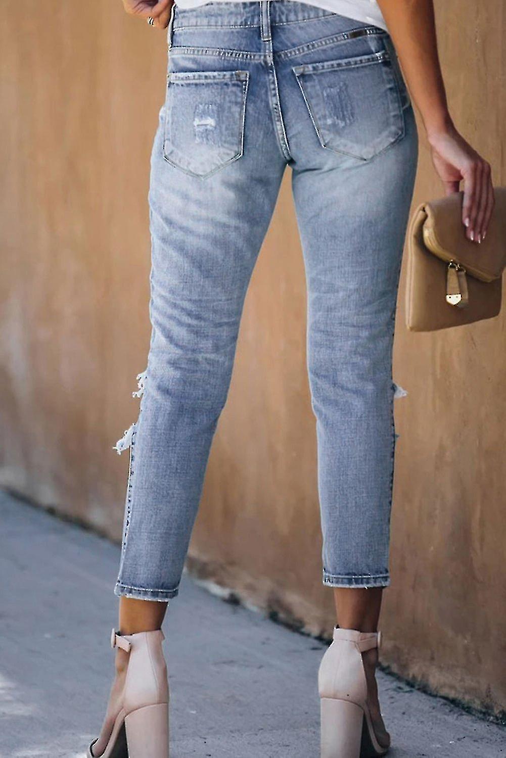 Fading Distressed Holes Crop Jeans