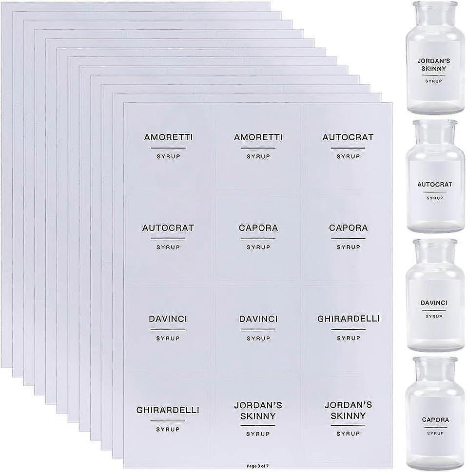 Kitchen Pantry Labels Waterproof Bottle Label Stickers Removable PVC Adhesive Sorting Storage Stickers Rectangle with Black Word for Coffee Bar Organi