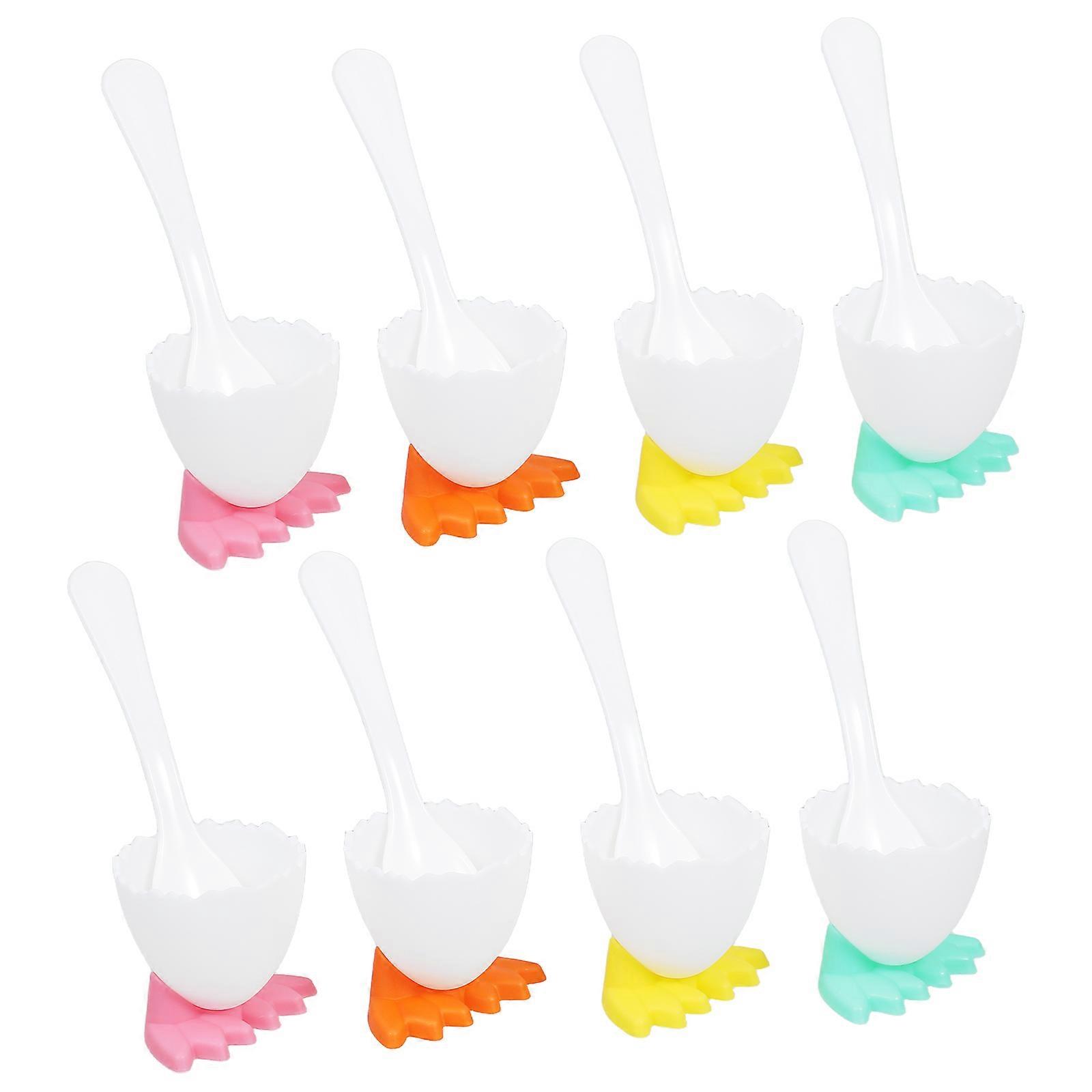 Chicken Egg Cup Holder for Soft Boiled Eggs 8Set with Spoon Assorted Colors