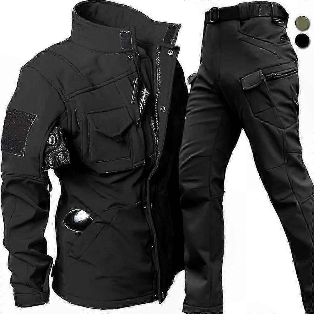 Men's Winter Biker Suit - Windproof, Waterproof, Warm Fleece Jacket and Pants Set Soft Shell Uniform for Cold Weather Riding