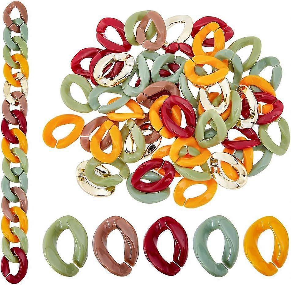 200pcs 6 Colors Twisted Acrylic Linking Rings Chain Quick Linking Opaque Connectors Open Link Ring Plastic Curb Chian for Necklace Bracelet Phone Deco