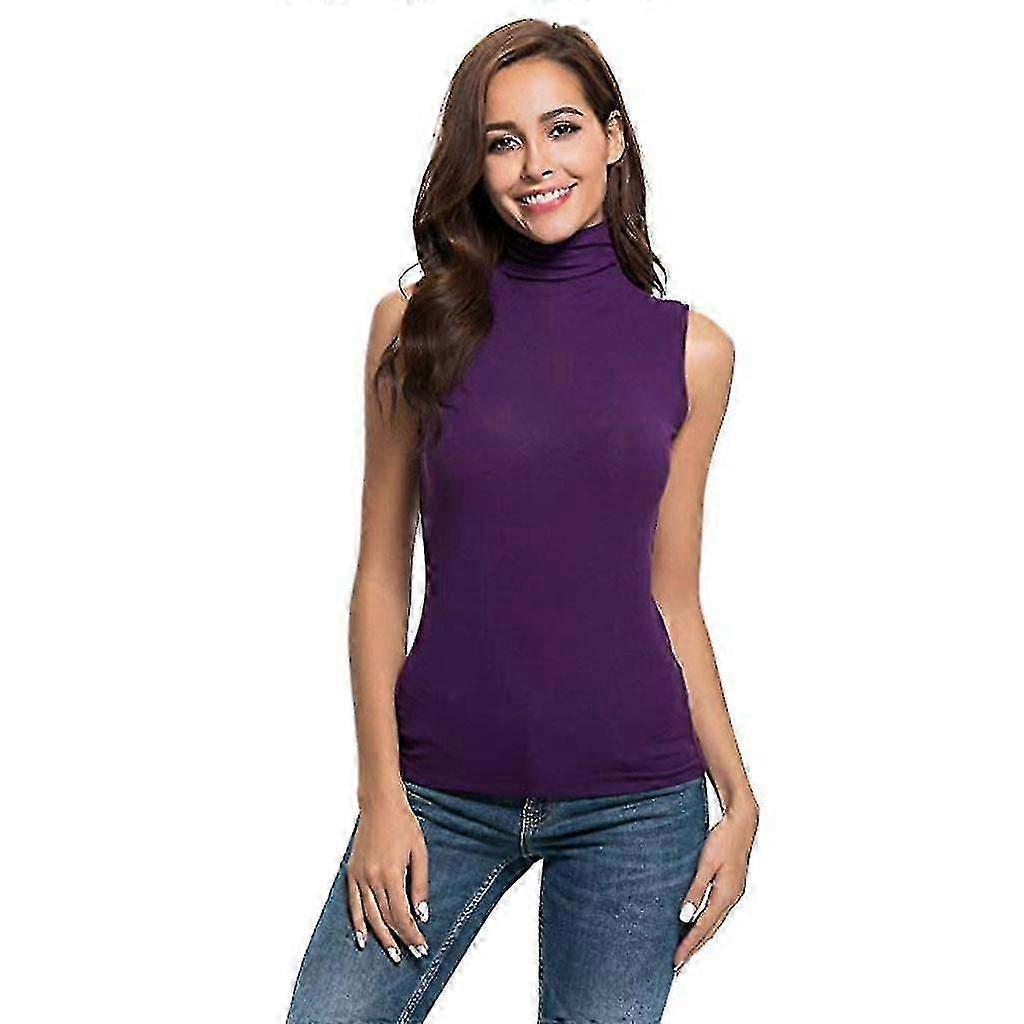 Sleeveless Turtleneck Blouse - Slim Fit Solid Vest for Women