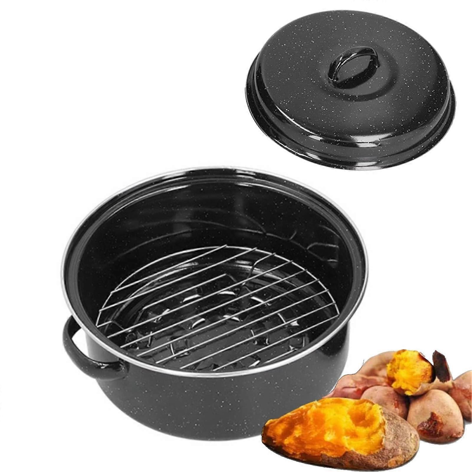 Oval Roaster Pan 9.3in Enameled Turkey Roaster with Lid and Rack Even Heat Nonstick Easy Clean