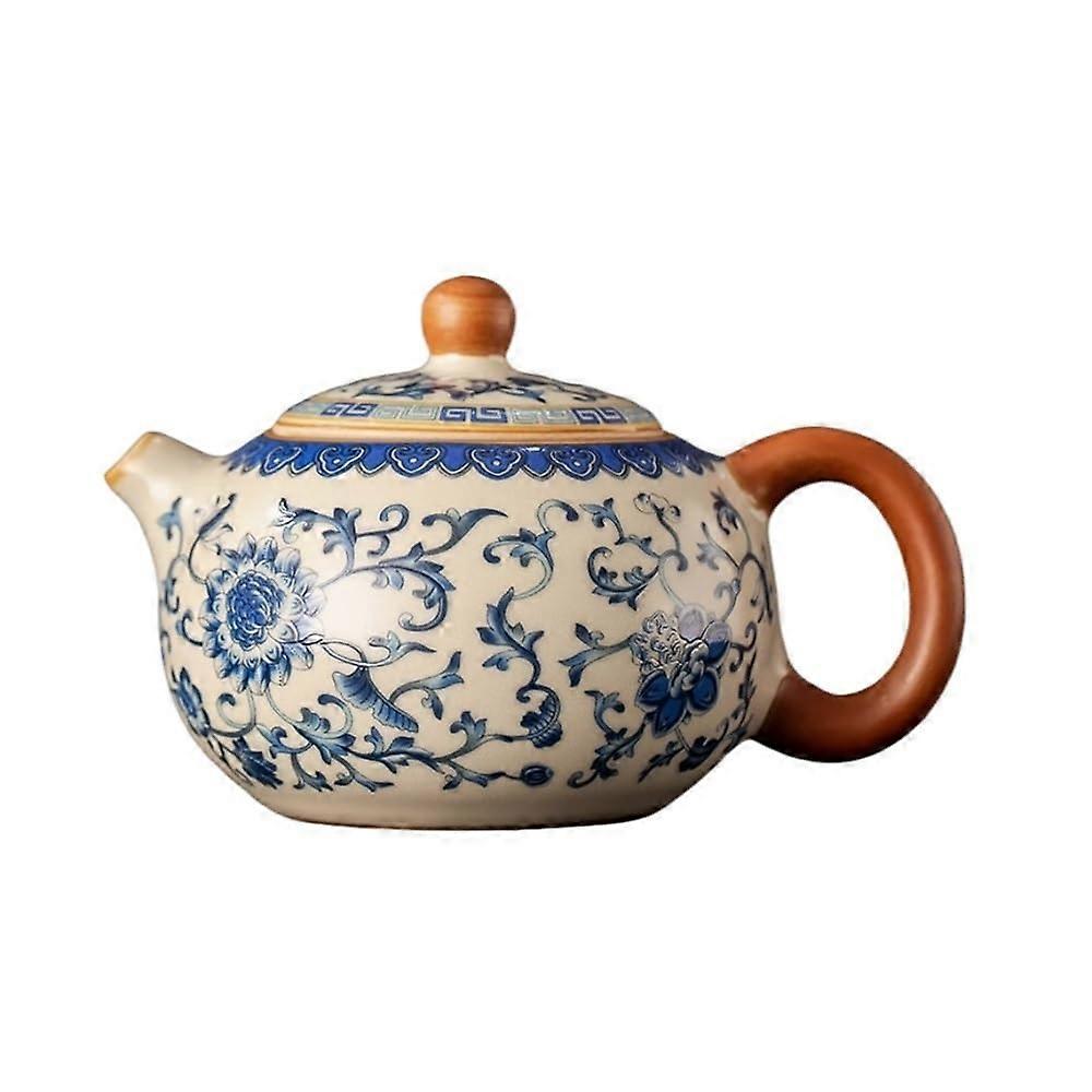 Chinese Porcelain Teapot with HeatResistant Handle, Blue and White Kung Fu Tea Set for Home