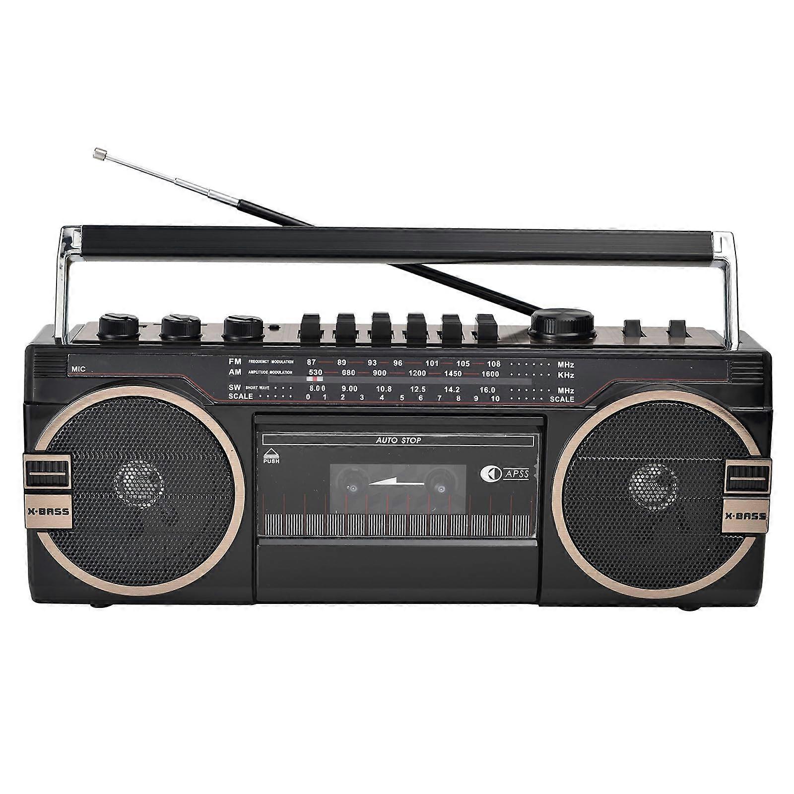 Portable Classic Style Cassette Player 80s Style Retro Boombox Double Tape Player USB/TF MP3 Bluetooth Black